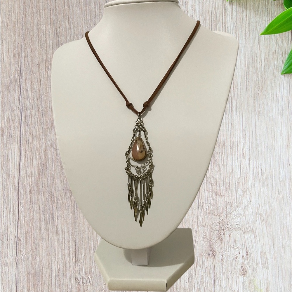 Handmade necklace 22” leather cord - jasper